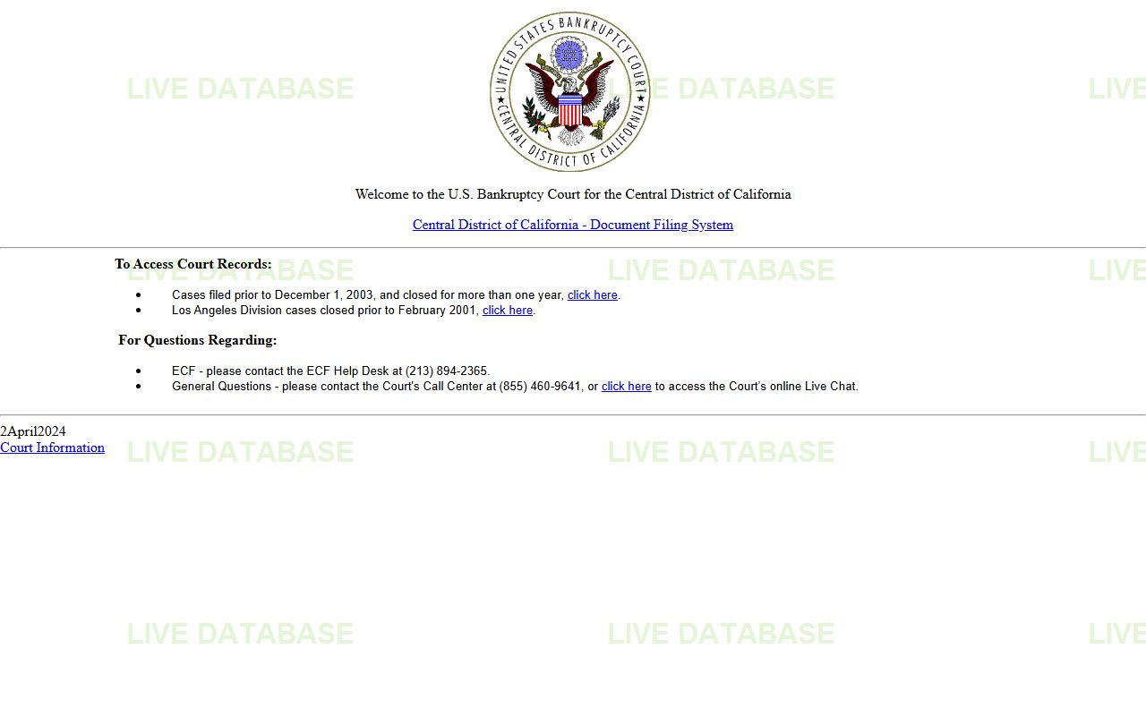 Central District CM/ECF login for California bankruptcy case filing