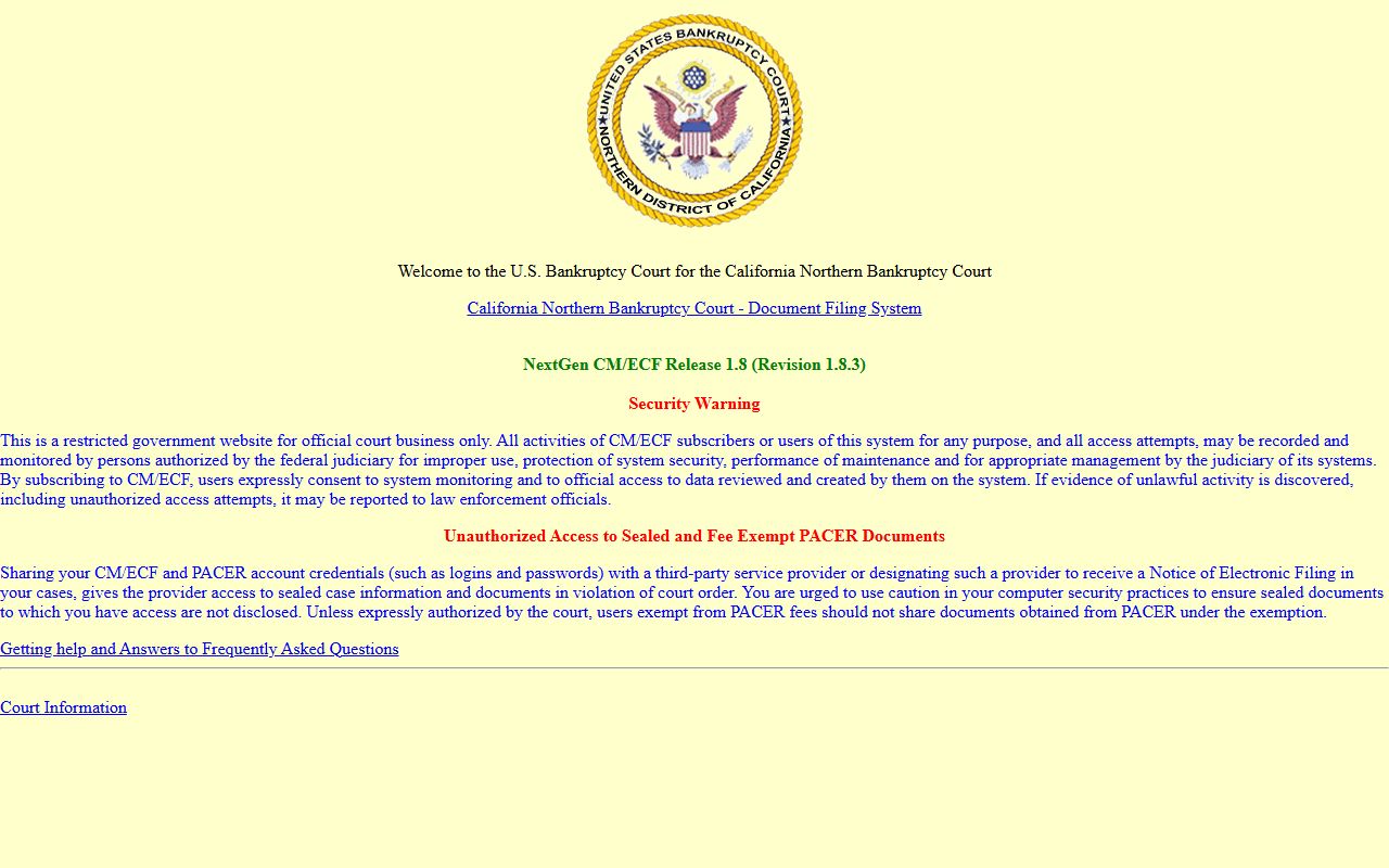 Northern District CM/ECF for San Francisco area bankruptcy filings